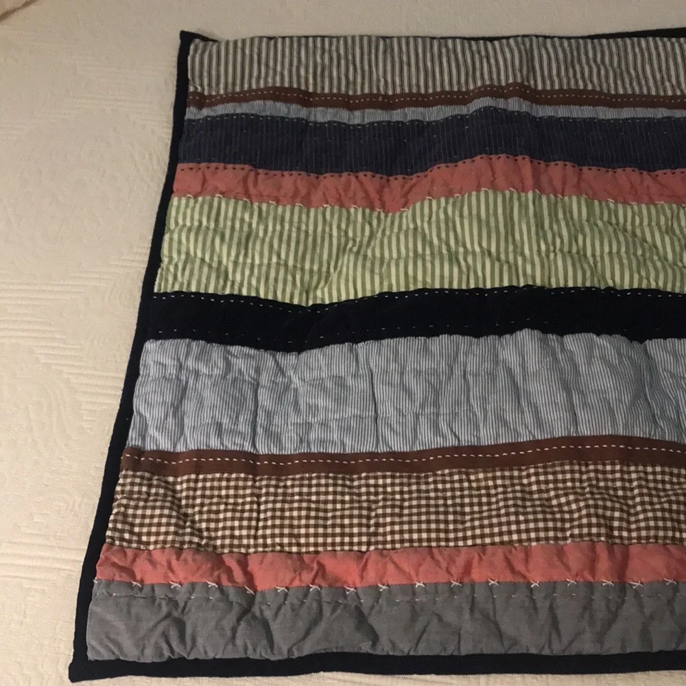 Pottery Barn Kids Striped & Gingham Patchwork Euro Pillow Sham Blue Red Green